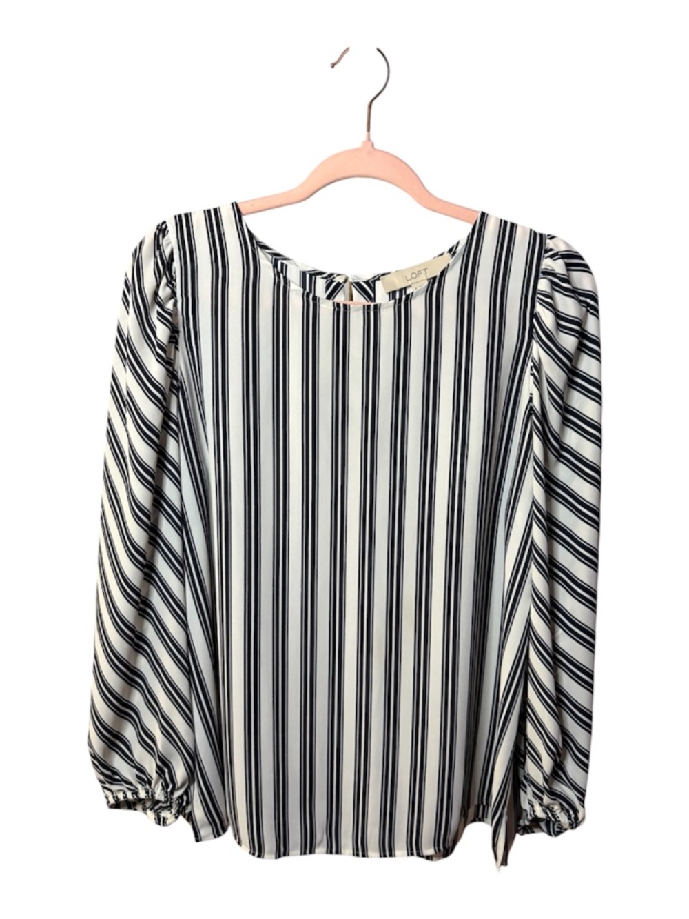 LOFT Black & White Vertical Stripe Puff Sleeve Blouse